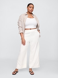 High Rise Linen-Blend Wide-Leg Ankle Pants