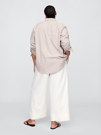 High Rise Linen-Blend Wide-Leg Ankle Pants