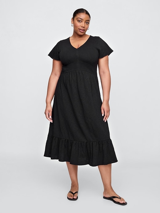 Image number 4 showing, Flutter Sleeve V-Neck Midi Dress