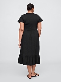 Flutter Sleeve V-Neck Midi Dress