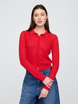 トップス Time is on NEW MIX COLLARED CARDIGAN Open-Stitch Collared Cardigan | Gap Factory