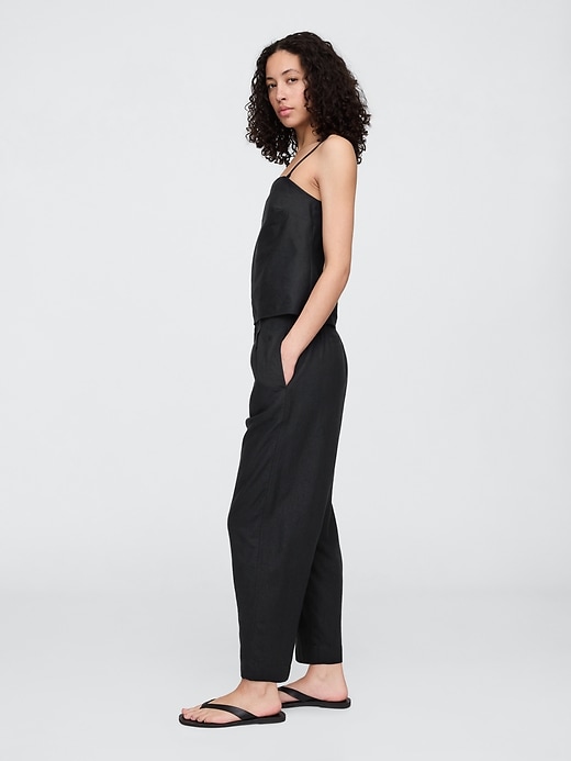 Image number 3 showing, Mid Rise Linen-Blend Barrel Pants