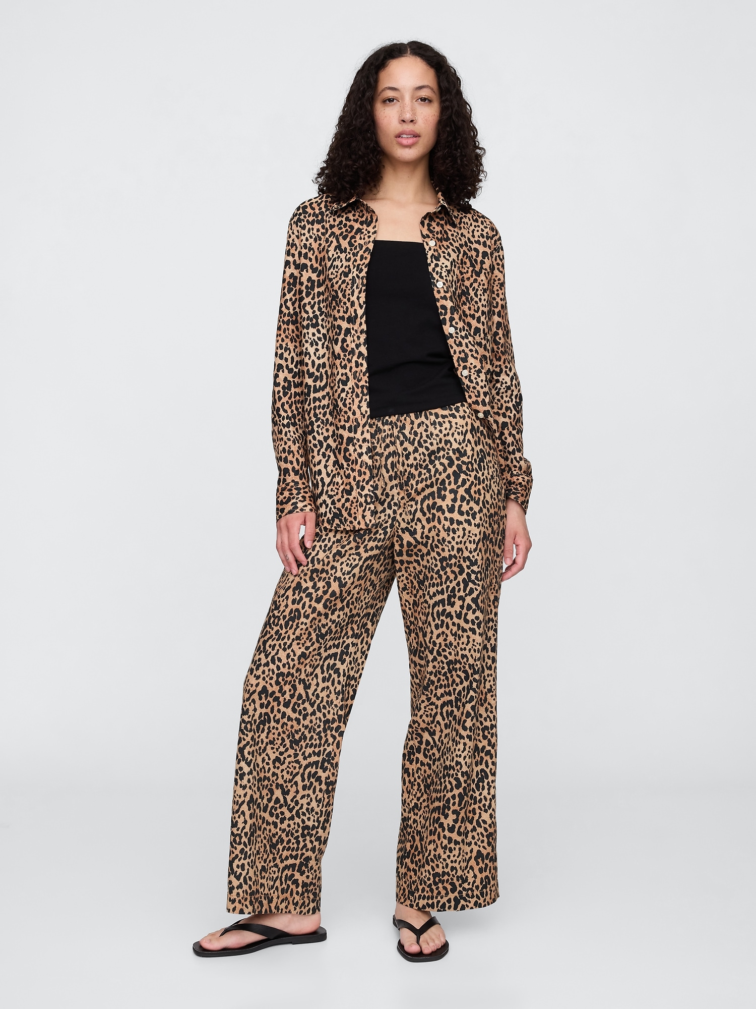 Mid Rise Linen-Blend Pull-On Wide-Leg Pants