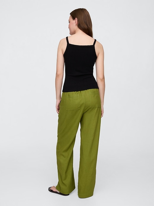 Image number 4 showing, Mid Rise Linen-Blend Pull-On Wide-Leg Pants