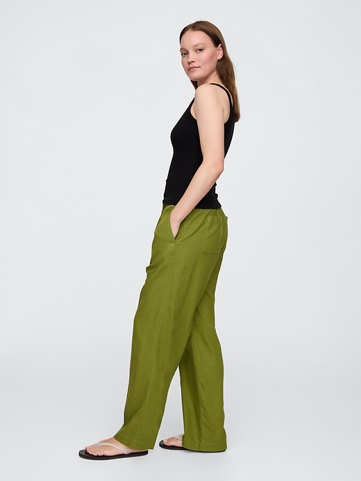 Image number 3 showing, Mid Rise Linen-Blend Pull-On Wide-Leg Pants