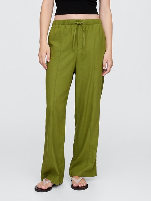 Image number 2 showing, Mid Rise Linen-Blend Pull-On Wide-Leg Pants