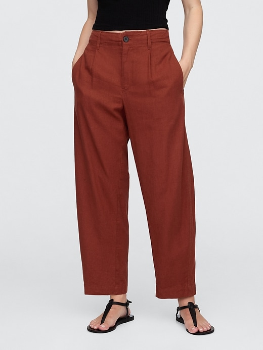 Image number 2 showing, Mid Rise Linen-Blend Barrel Pants