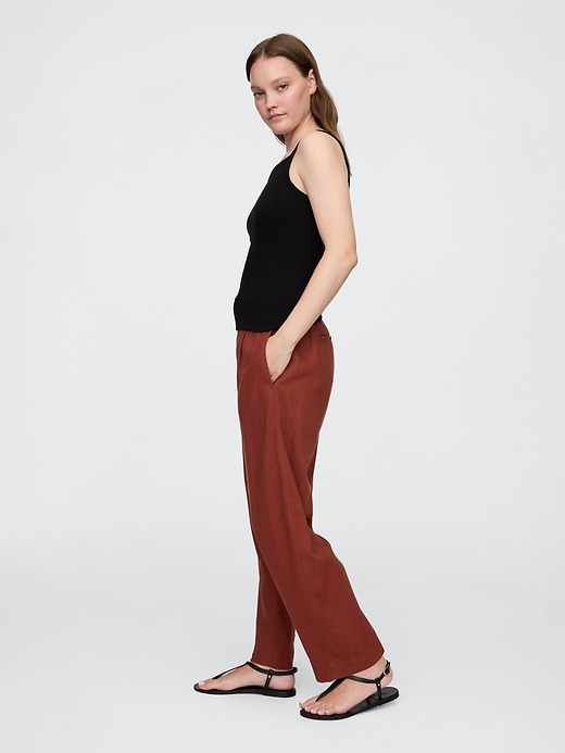 Image number 3 showing, Mid Rise Linen-Blend Barrel Pants