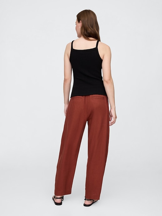 Image number 4 showing, Mid Rise Linen-Blend Barrel Pants
