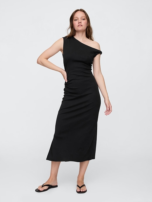 Image number 1 showing, Modern Ribbed One-Shoulder Midi Dress