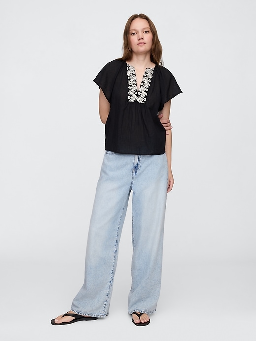 Image number 3 showing, Relaxed Gauze Flutter Sleeve Top