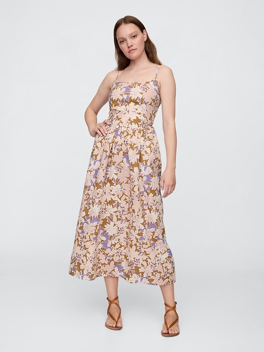 Image number 1 showing, Linen-Blend Dip-Waist Midi Dress