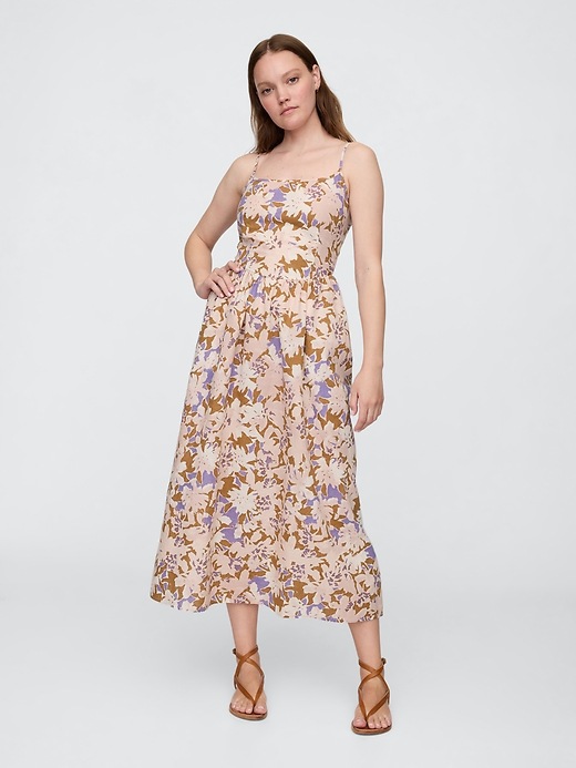 midi floral puff sleeve dress Blue Floral Square Neck Puff Sleeve Midi Dress S