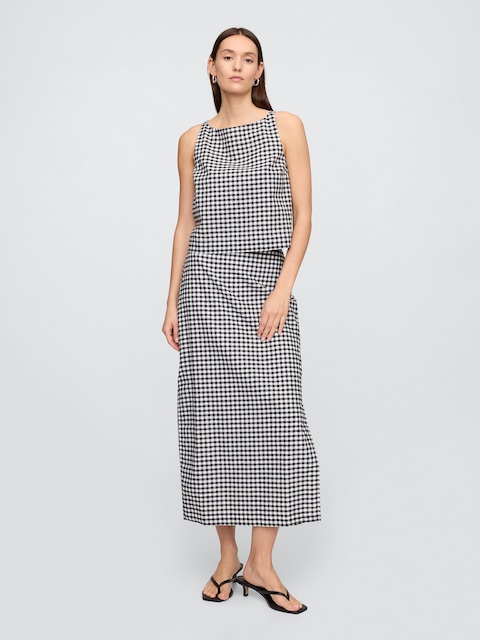 Linen-Blend Maxi Slip Skirt