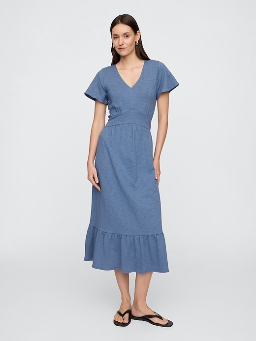 Image number 1 showing, Flutter Sleeve V-Neck Midi Dress