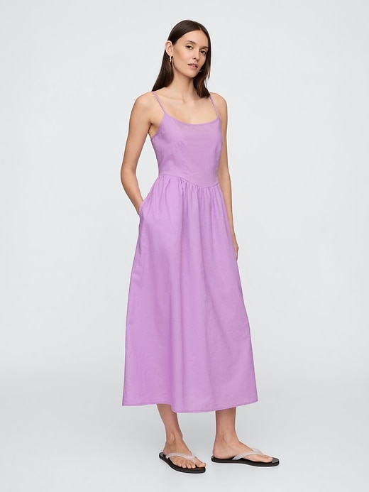 Image number 1 showing, Linen-Blend Dip-Waist Midi Dress