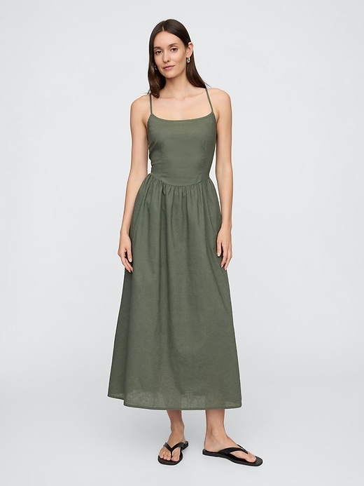 Image number 1 showing, Linen-Blend Dip-Waist Midi Dress