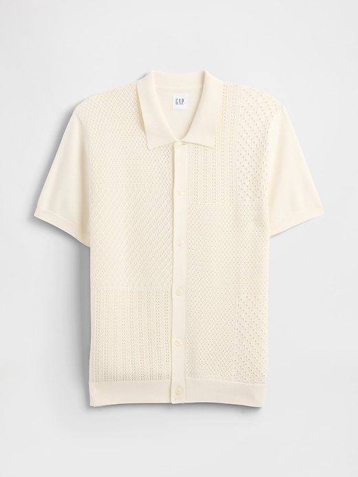 Image number 5 showing, Mixed-Stitch Crochet Vacay Shirt in Standard Fit