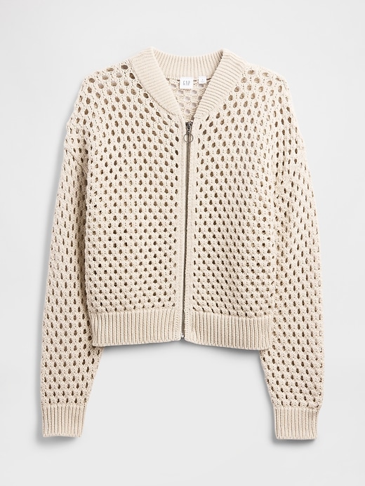 Image number 5 showing, Relaxed Crochet Bomber Cardigan