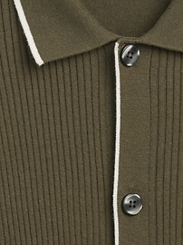 Ribbed Button-Front Polo Shirt