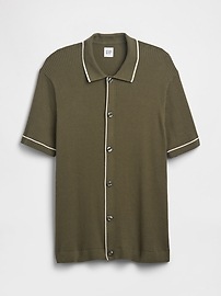 Ribbed Button-Front Polo Shirt
