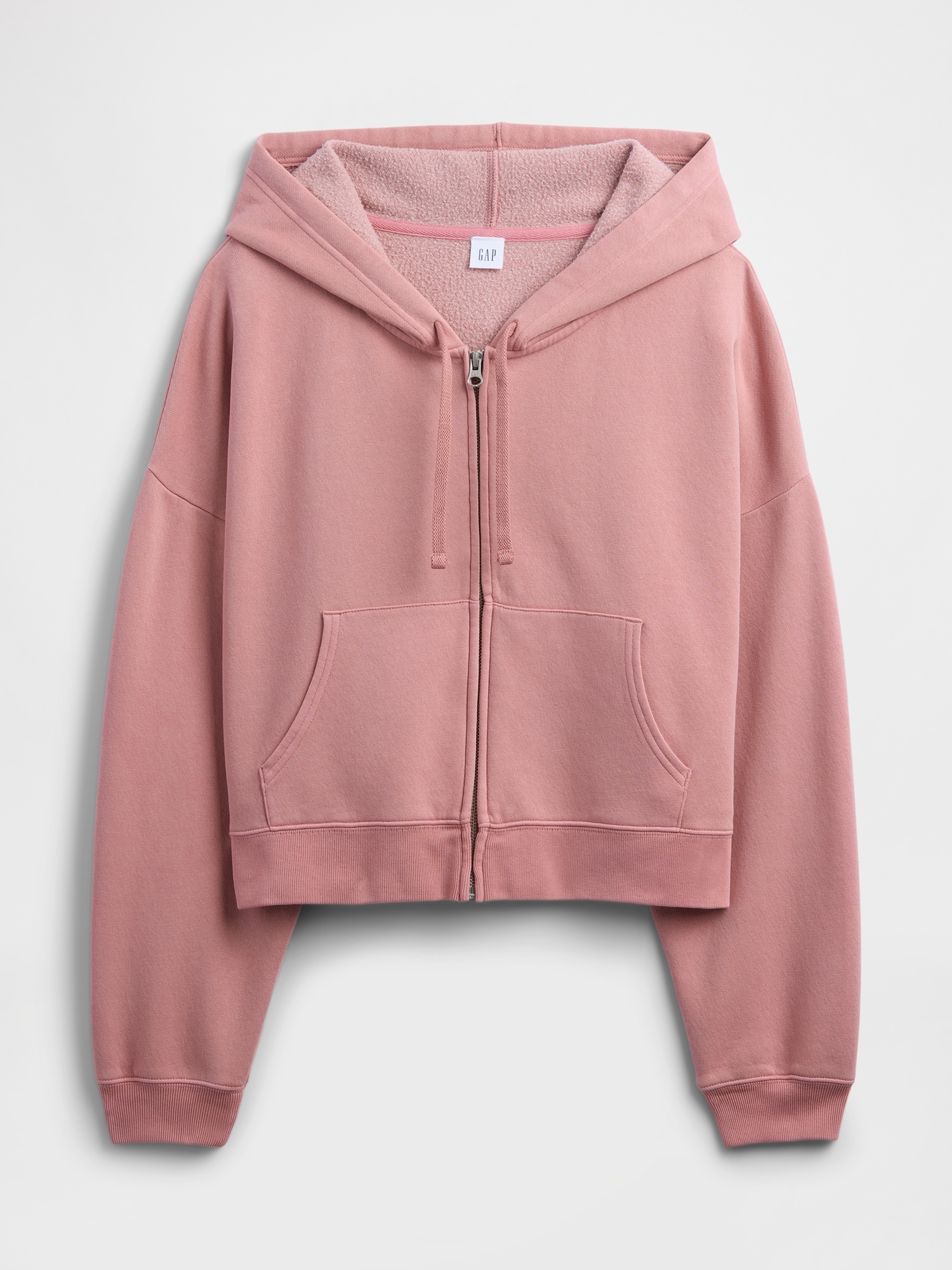 Gap Factory Relaxed Cropped Fleece Zip Hoodie In Pink