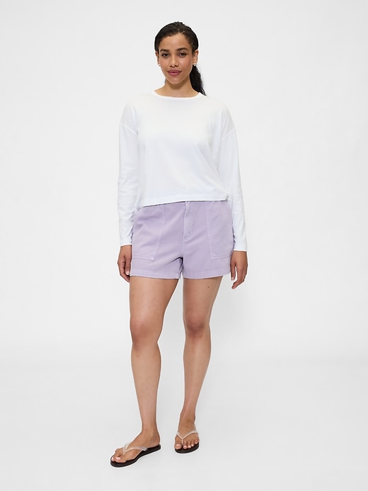 Image number 5 showing, 4" High Rise SuperSoft Denim Utility Shorts