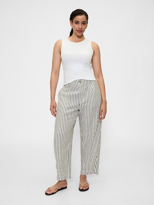 Image number 5 showing, Mid Rise Linen-Blend Barrel Pants