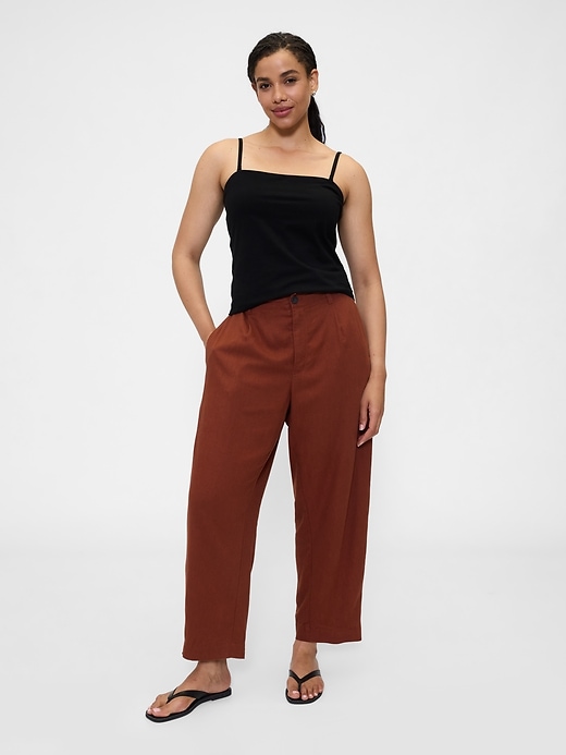 Image number 5 showing, Mid Rise Linen-Blend Barrel Pants