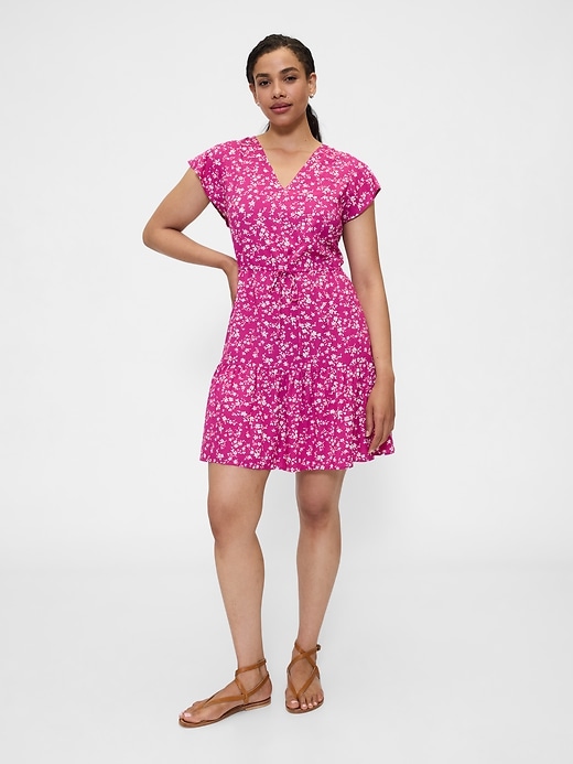 Image number 4 showing, Flutter Sleeve Tie-Waist Mini Dress