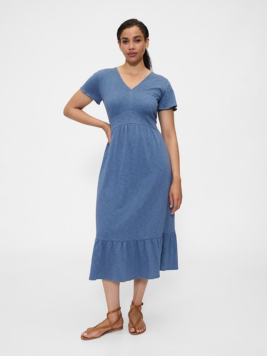 Image number 4 showing, Flutter Sleeve V-Neck Midi Dress