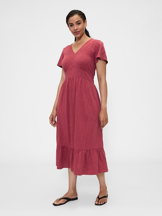 Image number 4 showing, Flutter Sleeve V-Neck Midi Dress
