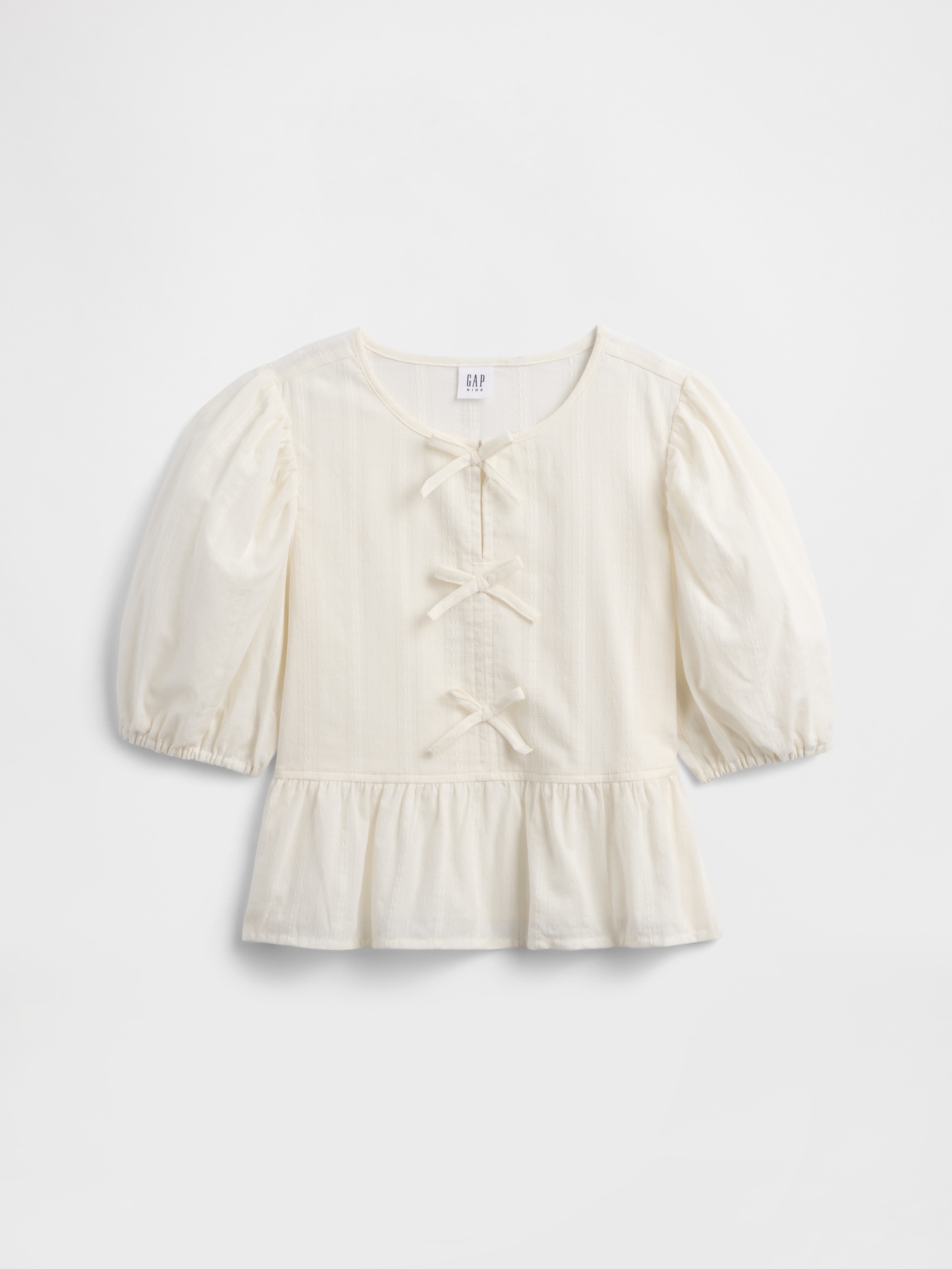 Kids Bow Peplum Top - Beige