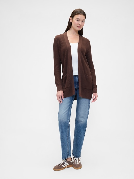 Image number 3 showing, Relaxed Shaker-Stitch Open-Front Cardigan