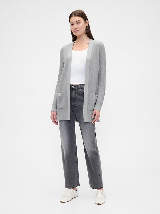 Image number 3 showing, Relaxed Shaker-Stitch Open-Front Cardigan