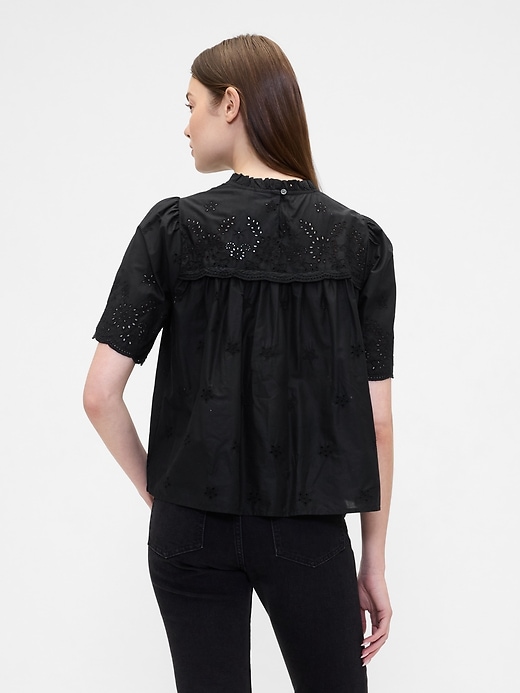 Image number 2 showing, Relaxed Puff Sleeve Eyelet Top