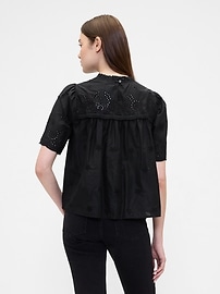 Relaxed Puff Sleeve Eyelet Top