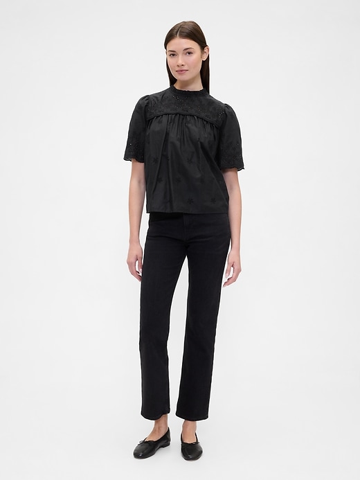 Image number 3 showing, Relaxed Puff Sleeve Eyelet Top