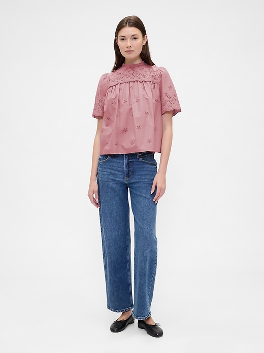 Image number 3 showing, Relaxed Puff Sleeve Eyelet Top