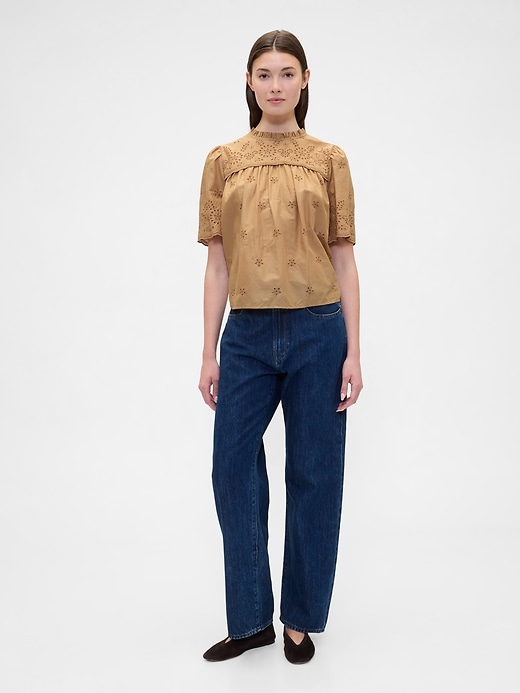 Image number 3 showing, Relaxed Puff Sleeve Eyelet Top
