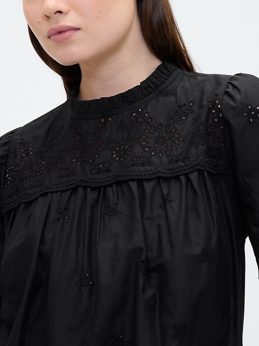 Image number 4 showing, Relaxed Puff Sleeve Eyelet Top