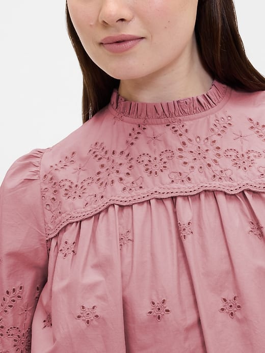 Image number 4 showing, Relaxed Puff Sleeve Eyelet Top