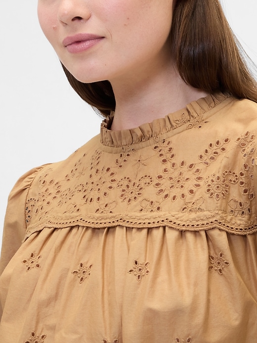 Image number 4 showing, Relaxed Puff Sleeve Eyelet Top