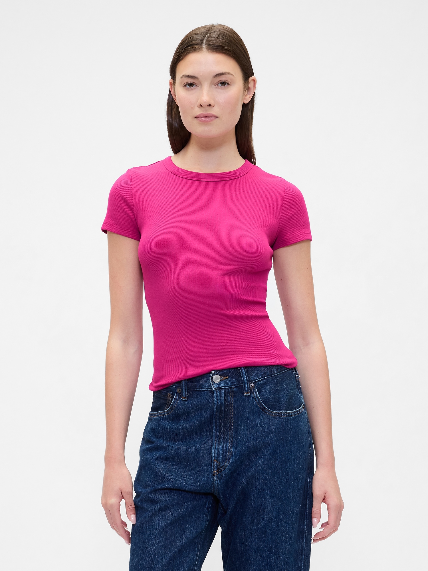 Ribbed Crewneck T-Shirt - Pink