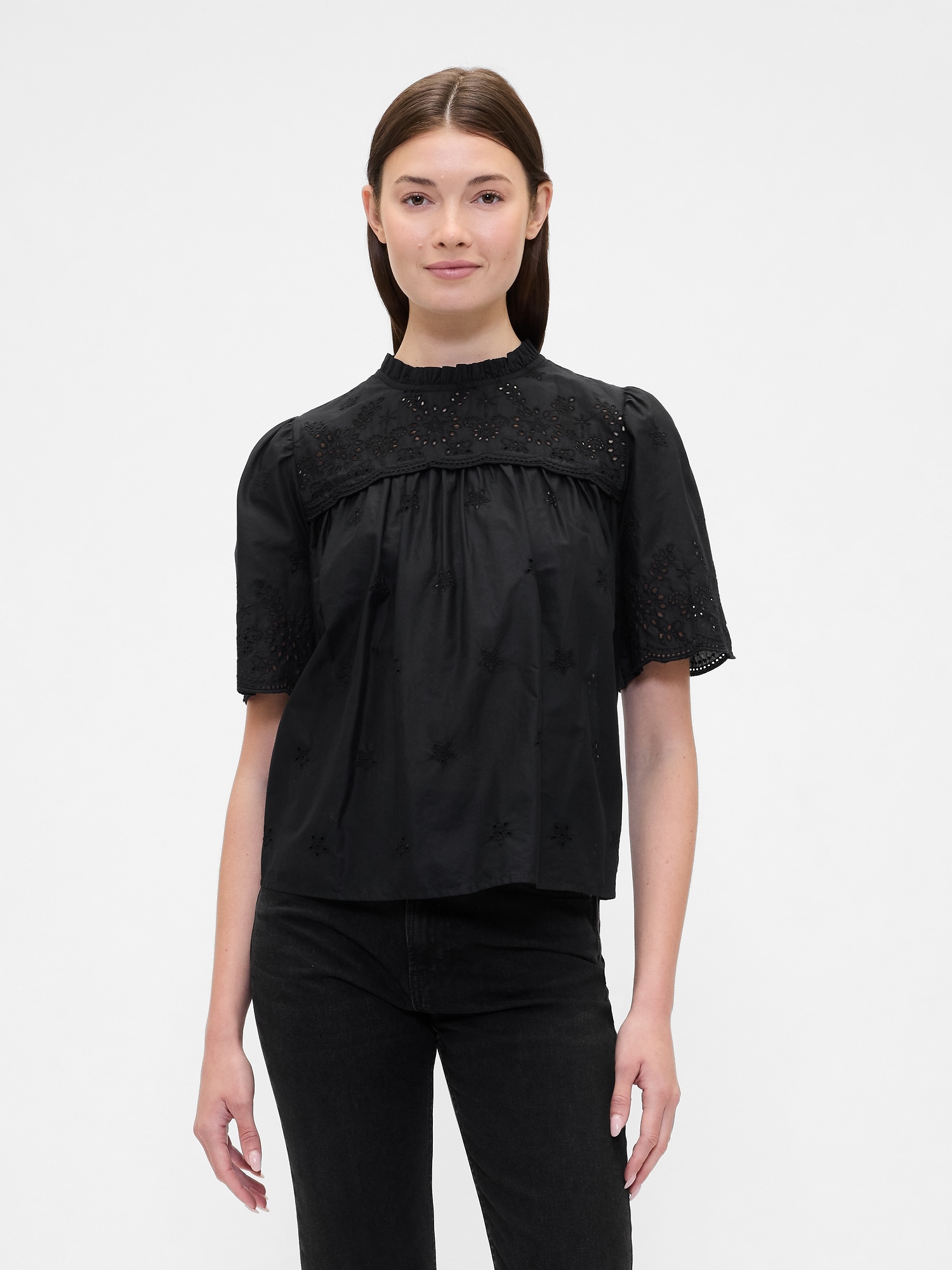 Relaxed Puff Sleeve Eyelet Top
