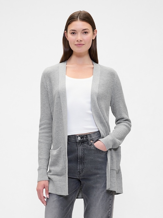 Image number 1 showing, Relaxed Shaker-Stitch Open-Front Cardigan