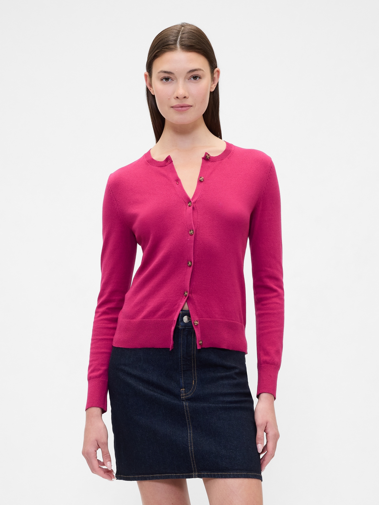Crewneck Cardigan - Cerise