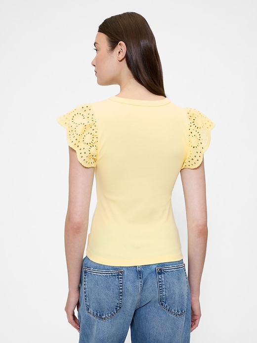 Image number 2 showing, Ribbed Eyelet Flutter Sleeve T-Shirt