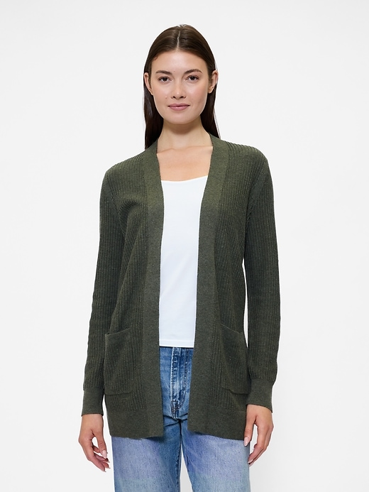 Image number 1 showing, Relaxed Shaker-Stitch Open-Front Cardigan