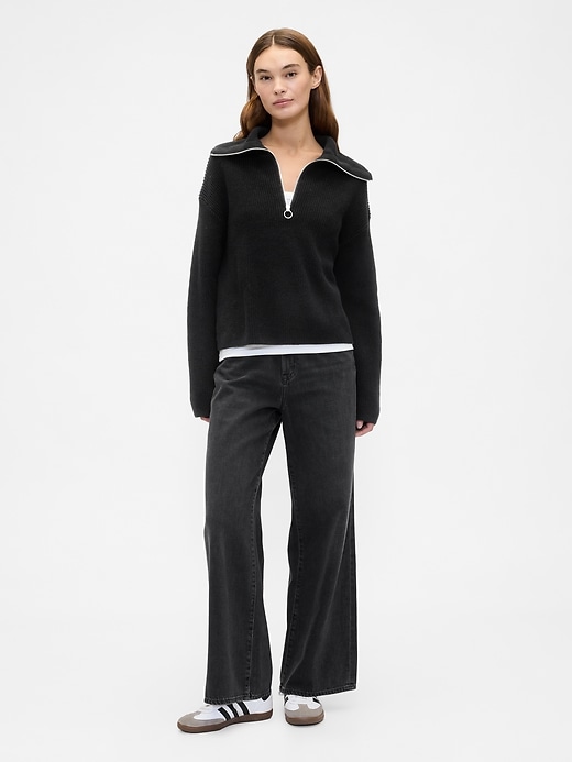 Image number 3 showing, Relaxed Ribbed Quarter-Zip Cardigan